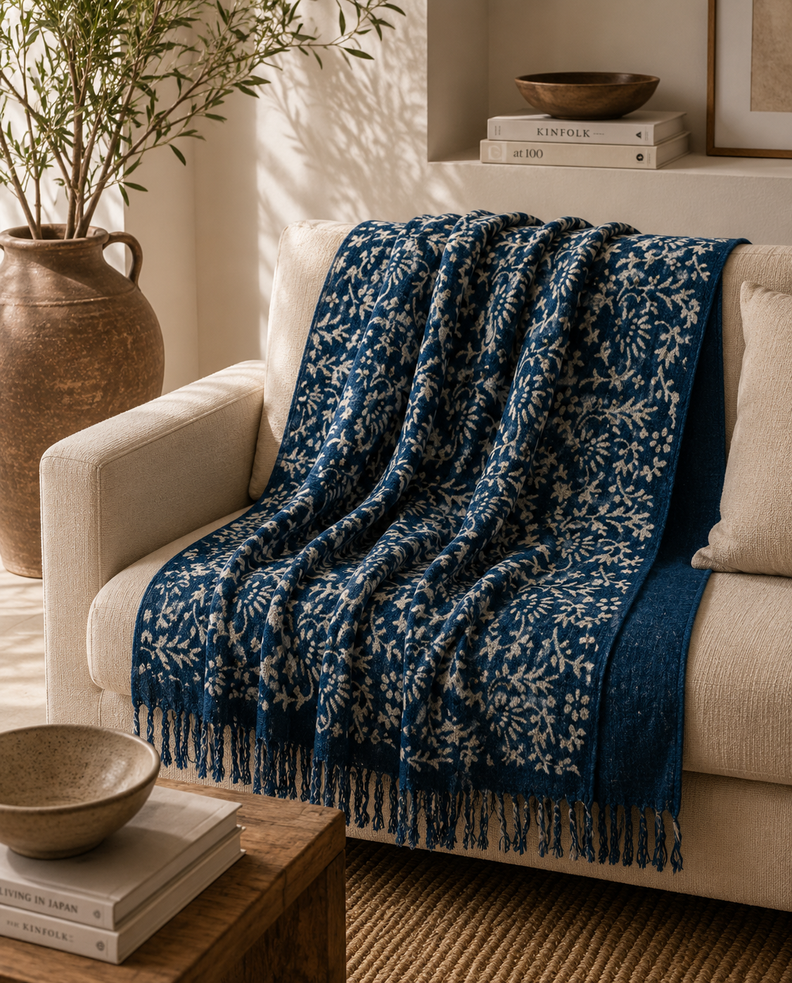 Hand block printed throw